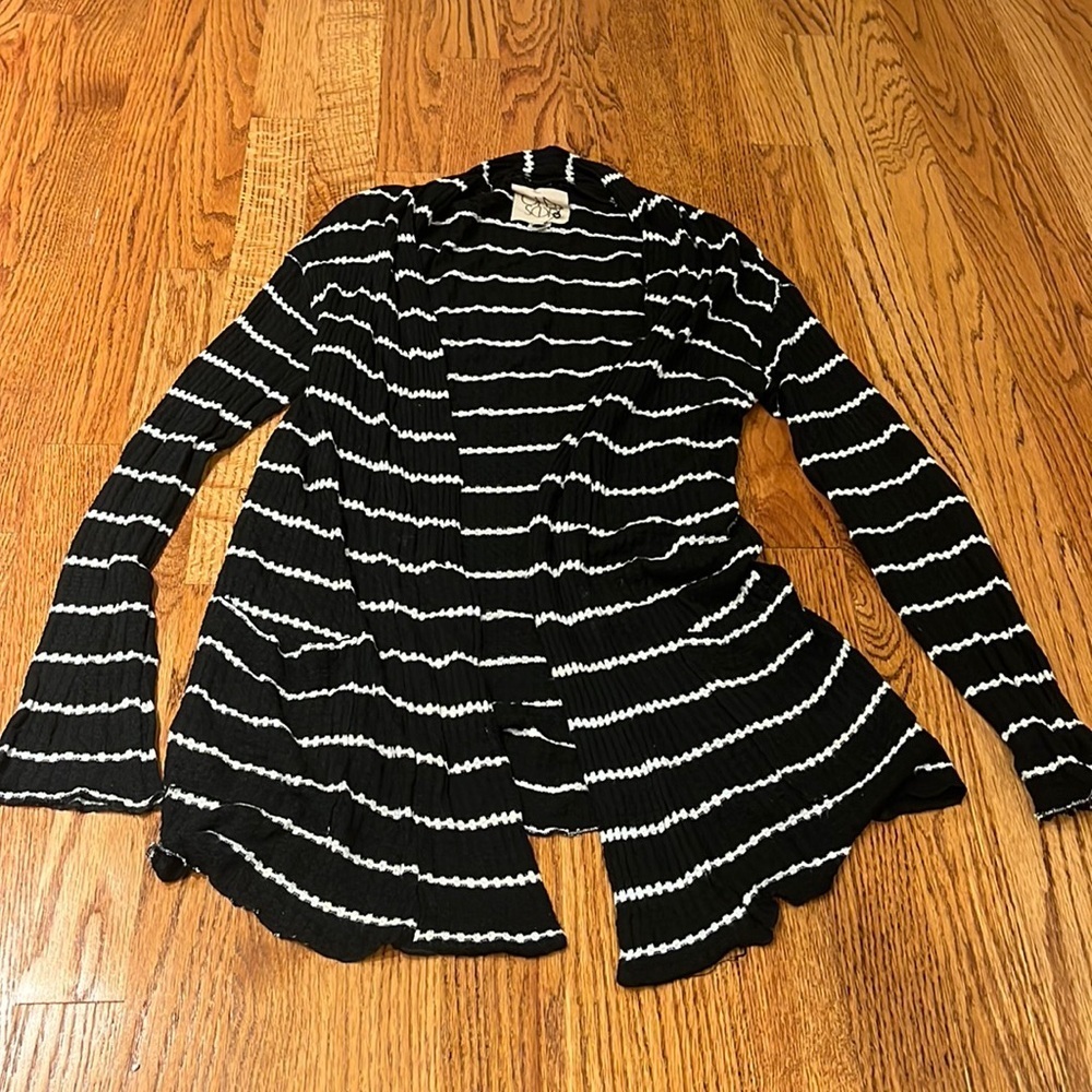Chaser Woman’s Black And White Striped Cardigan Size S